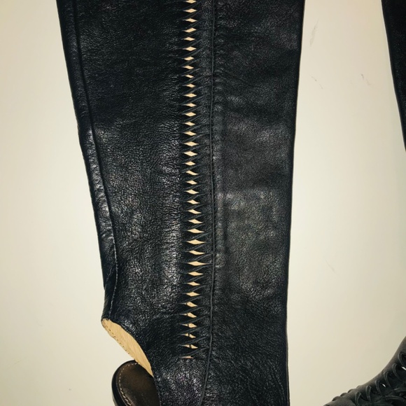 New Sam Edelman Kamie Black Vachetta Black Leather Open Toe Knee High Boots Y2K - Picture 4 of 16